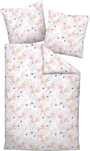 Janine Parure de lit Milano, Draps Housses, Housses de Couettes en Satin de Coton Mako Rose Corail 155 x 220 cm + 80 x 80 cm