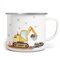MIKALINO Emaille Tasse Jungs - Trinkbecher Kinder - Emaille Becher mit Bagger-Motiv - Kindertasse mit Baggermaschine - Kindertasse bedruckt mit Bagger - Emaille Becher Weiß
