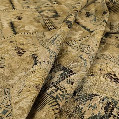 Redbrick Mill Fabrics Jacquard-Wandteppich, Kelim, Azteken-Patchwork-Muster, blau-beige, Chenille-Möbelstoff (Meterware)