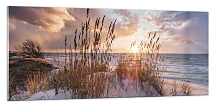 Moderne Impression sur Verre 100x40cm Image Tableau en Verre Decoration Murale Ouest sur la plage Grand Tableaux Decoratifs Muraux Chambre Cuisine Panoramique Deco Cadre Salon Art Wall GAB100x40-4710