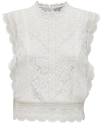 ONLY ONLKARO S/L Lace Top WVN Camiseta sin Mangas, Cloud Dancer, Mujeres
