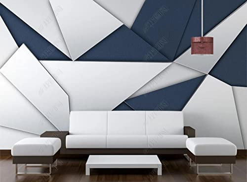 Fototapete 3D Tapete Geometrisch Weiß Dunkelblau Foto Tapeten Wand Tapeten Vliestapete Modern Wandbilder Wohnzimmer