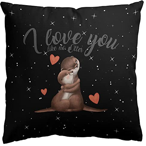 Stylotex Baumwoll Dekokissen I Love You Like no Otter - mit Füllung - handbedruckt in Deutschland, Farbe:schwarz, Größe:40x40 cm