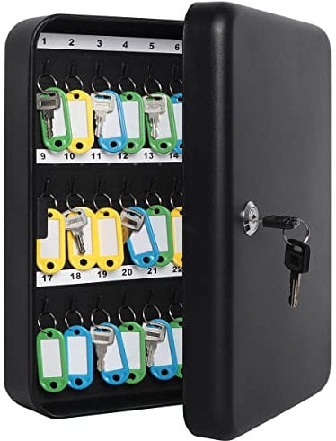 Lovndi Schlüsselkasten, Schlüsselkasten mit 48 Haken für Schlüssel Organizer, Security Key Lock Box Wandhalterung, Schwarz