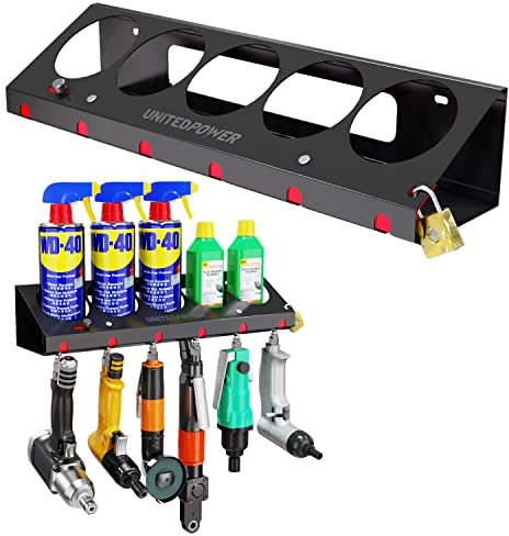 UNITEDPOWER Pneumatischer Werkzeughalter, abschließbar/Aerosol-Rack-Kombination, Wandmontage, Sprühdosen-Flaschenhalter, Druckluftwerkzeug-Organizer, für Garage und Arbeitsplatz, 5 Dosen und 6