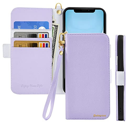 Butnyeoe Cover per iPhone 12 Case,Custodia iPhone 12 Pro Libro,Trama Litchi PU Pelle Protettiva Portafoglio Flip/Folio Wallet Case Con Slot per Schede e Magnetica Supporto,Viola Chiaro