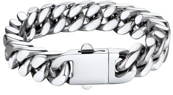Bestyle Armband für Männer Herren 12,5MM breit Fashion Kettenarmband Damen Kubanische Miami Armkette Länge 19cm Silberkette mit Geschenkbox