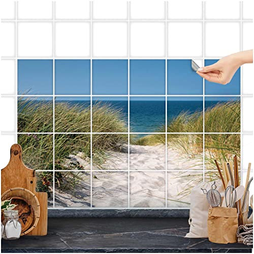 FoLIESEN Fliesenaufkleber - Deko-Bild für Bad, Küche, Badezimmer - Dekoration Fliesen-Bild selbstklebend - Weg ans Meer, Fliese - Bild (BxH):20x20 cm - 120x80 cm / 24-tlg.