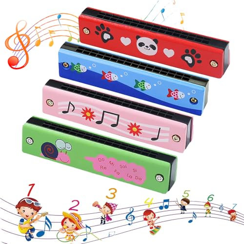Harmonica Enfants,4 Pièces Harmonica,16 Trous Harmonica Instruments,Enfants Harmonica Jouet,Harmonica en Bois Tendre,Harmonica Débutant,pour Débutants,Enfants,Étudiants,Adultes