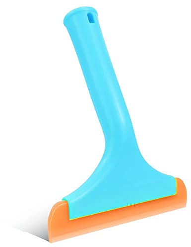 Gebildet Limpiador Goma con Mango Plástico, Escurridor Silicona, Escurridor Ducha para Puertas de Cristal, Ventana, Puerta Ducha, Cristal, Parabrisas Coche (Mango Azul, Hoja Goma Naranja)