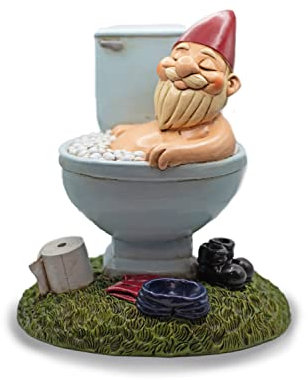 Kwirkworks 22,9 cm lustige WC-Gartenzwerg-Statue – lustige Hofdekoration für Außen- und Innenräume – Allwetter-Rasenornament aus Kunstharz – einzigartiges Einweihungsgeschenk & Gag-Dekoration