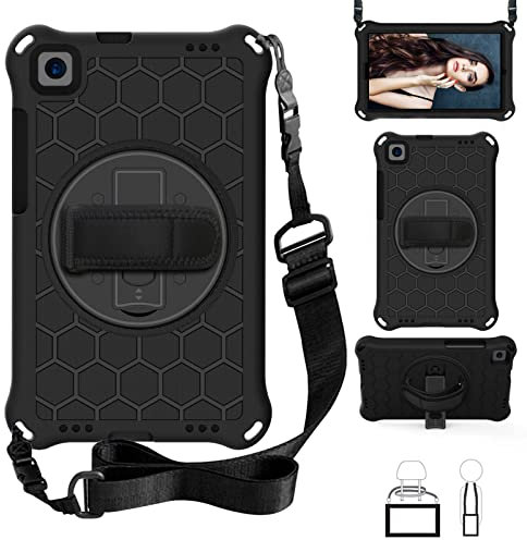 Funda para tablet Huawei MediaPad M5 de 8.4 pulgadas, textura de panal, apta para niños, correa de hombro giratoria de 360 grados, espuma EVA, ligera, a prueba de golpes, color negro