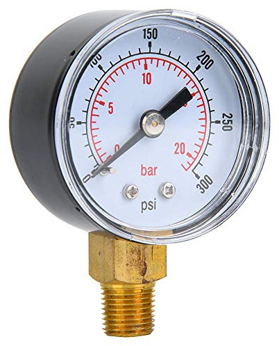 Manómetro BSPT de 1/8, Manómetro de Agua Mecánico BSPT de 1/8 Pulgadas, Conexión Inferior de Doble Escala para Aceite de Aire, Accesorios para Compresores de Aire (0-300 psi, 0-20 bar)