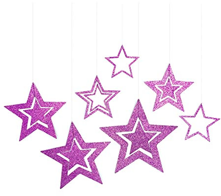 Yurosiay Glitzer Sterne zum Aufhängen 7er Set Aushöhlen Glitzernder Papiersterne Deko Groß Hängedeko Stern Weihnachtsdeko Stern Sterne Aufhängen für Hochzeit Party Christbaum Deko Lila