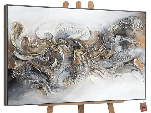 YS-Art Luxus Abstrakt Acryl Gemälde auf Leinwand Melodie handgemalt Wandbilder Wohnzimmer modern Wohndekor Büro Lobby schwarz Gold Bild echte Kunst 140x100 cm