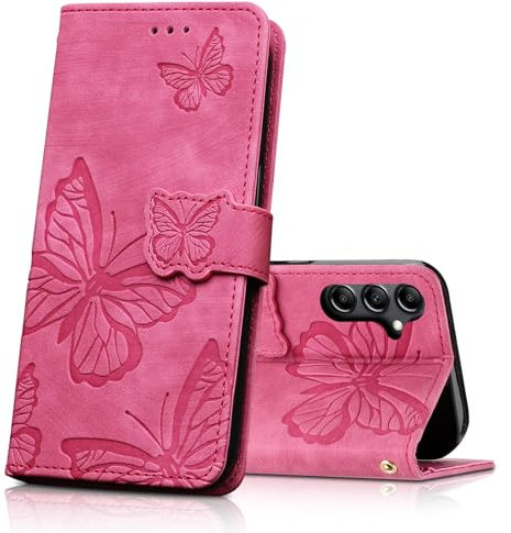 CXTcase Coque pour Samsung Galaxy A35, Housse en Cuir PU Etui à Rabat,Magnétique Pochette Portefeuille Étui de Protection pour Samsung Galaxy A35, Rose Rouge