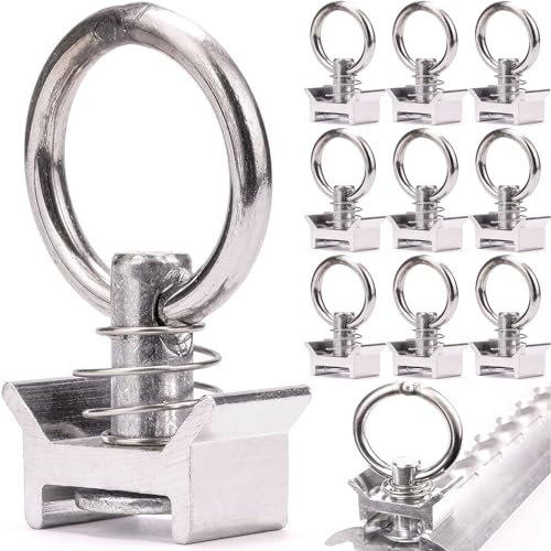 XFLYP 10PCS Lashing Rings for Lashing Rails, Single End Fitting for 1000 daN (kg) Load Capacity, Cargo Load Rings Lashing Rail Fitting with Round Ring, Stud Fitting Airline Rails Track Tie Down System