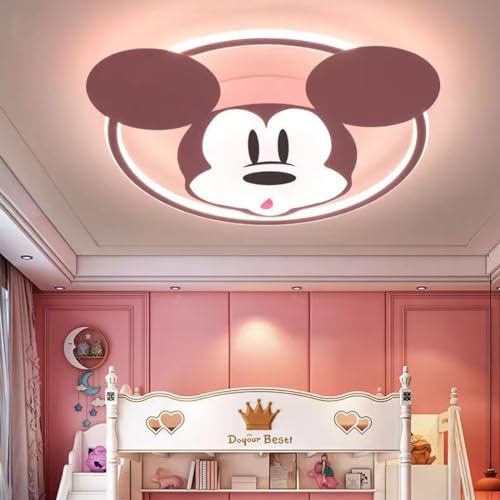 Rosa Kinder-Lampen, dimmbar, LED, Deckenleuchte, Mickey, Kinderzimmer, rund, mit Fernbedienung, kreativ, Maus, Design Schlafzimmer für Mädchen, Jungen, Wohnzimmer, ultradünn, Beleuchtung Ø52 cm