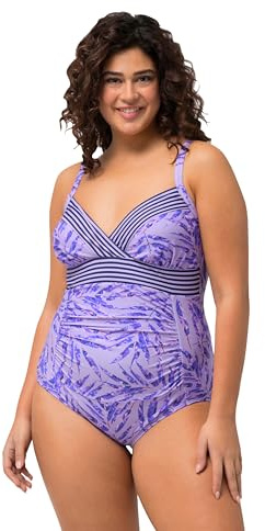 Ulla Popken Damen große Größen Übergrößen Plus Size Badeanzug, Palmen, Streifen, Softcups, recycelt Hortensie 54 826235800-54