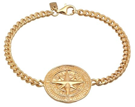 Kuzzoi Buddha Armband Herren Kompass 925 Silber Herrenarmband mit Anhänger Windrose (25 mm) Armband golden für den Mann Länge 19 cm