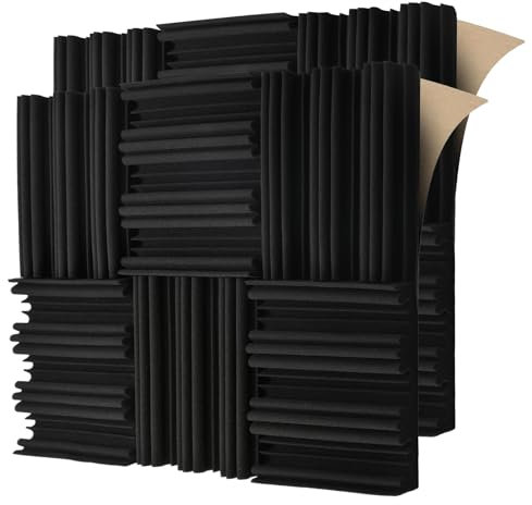 Yrendenge Akustikpaneele Selbstklebende Akustikschaumstoff 12 Stück, Schalldämmung Wand Absorber Akustikplatten 30x30x5cm Schallschutz Schaumabsorber für Wand, Aufnahmestudio, Youtube-Zimmer, Schwarz