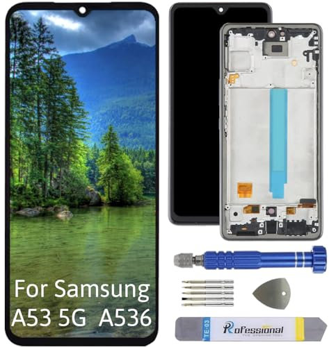 Int'x OLED Display für Samsung A53 5G A536 (Fingerprint) LCD Bildschirm Ersatz Touchscreen mit Werkzeug Schwarz mit Rahmen Hohe Qualität