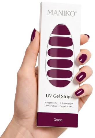 Maniko UV Gel Strips Grape Rot – 20 UV Nagelsticker, 2 Anwendungen | UV Nagellack zum Kleben, selbstklebende Nagelfolie für natürliche Nägel, vegan & langanhaltend – Geschenk zu Geburtstag