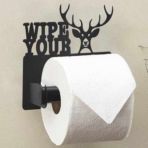 Wigag Hirsch Toilettenpapierhalter Wandmontage, Badezimmer Dekorativer Metall Toilettenpapier Mega Rollenhalter Rostfrei Mattschwarz Toilettenpapierrollenspender für Küche Waschraum