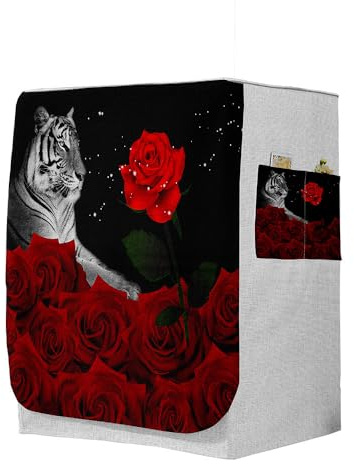 Odot Copri Lavatrice Esterni, Coprilavatrice da Esterno Antipolvere Anti Sunlight, Copertura per Lavatrice e Asciugatrice con Aperture Frontali (L-capacità 10,5~12 kg,Tigre Bianca)