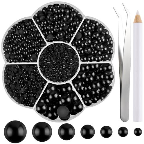 NACHLYNN 6480 perline rotonde con retro piatto, 7 misure, colore nero, per decorazioni fai da te, scarpe, vestiti, borse