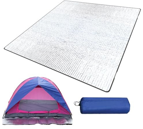 Isoliermatte Aus Aluminiumfolie, 200x200cm Ultraleicht Doppelseitige Alu Isomatte, Faltbare Zeltmatte Schlafmatte, Wärmeisolierend wasserdichte Isolierdecke, Schaumstoff-Schlafmatten Für Camping
