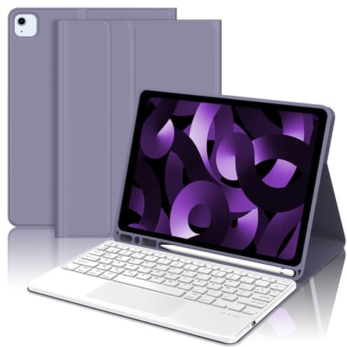 JADEMALL Coque Clavier avec Touchpad pour iPad Air 5/4 Generazione 2022/2020 10.9, Détachable Clavier avec Smart Trackpad e Porte-Crayon, AZERTY Français Clavier, Violet