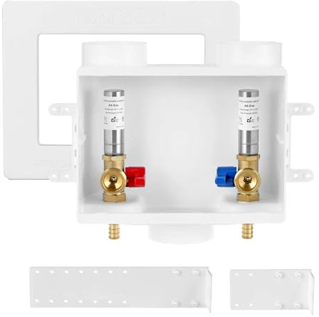 SECKWHALE Premium Waschmaschinen-Auslaufdose, mit Edelstahl-Wasserschlagfeststeller, 1/2 Zoll Pex Crimp x 3/4 Zoll MHT-Anschluss, Waschwasserventil-Auslaufbox mit Klartext-Anleitung (evtl. nicht in