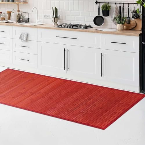 CosìCasa Bambus-Teppich, rutschfest, waschbar, Küchenläufer, wasserabweisend, leicht zu reinigen und aus nachhaltigen Materialien hergestellt, einfarbiger Bambus-Teppich (Rot, 50 x 120 cm)