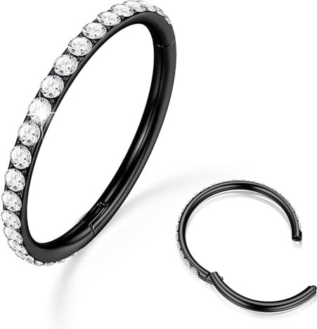 BodyBonita Nasenring Hoops - 316L Edelstah Nasenpiercings 20G/18G/18G CZ Conch Helix Piercings Schmuck Septum Piercing Knorpel Ohrring Rook Tragus Daith 12 mm Schwarz