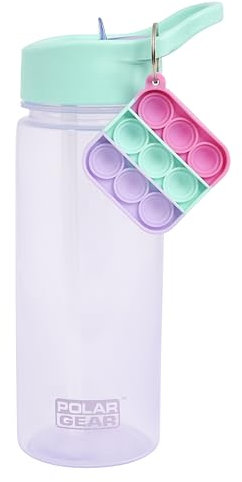 Polar Gear Popit Kinder-Wasserflasche mit Strohhalm, 500 ml, Popit-Geschenke, Kinder-Trinkflasche, Schulbedarf, Popit-Flasche mit sensorischem Schlüsselanhänger
