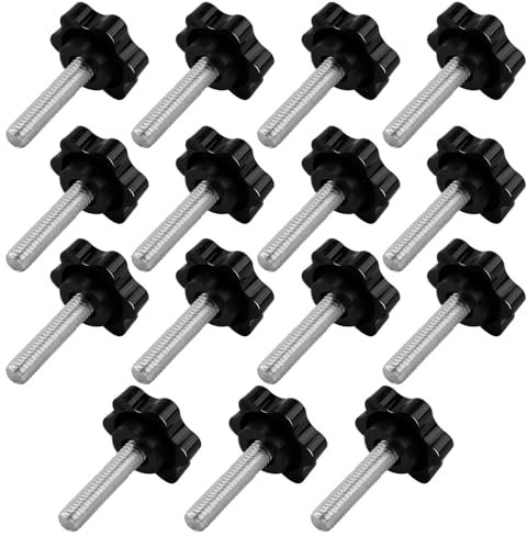 15 Pezzi Manopola a Vite M6×25mm, Viti a Testa Stella, Viti a Maniglia in Lega di Zinco Nere, Vite a Manopole a Forma di Stella per Macchine, Mobili ed Elettronica