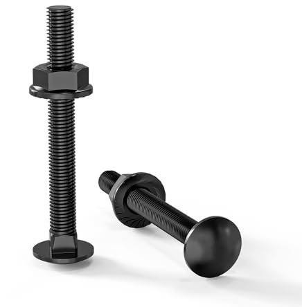 ORTAVA Viti a testa tonda M6 × 50 in acciaio inox A2 V2A DIN 603 (20 pezzi), con dado a flangia esagonale, in acciaio al carbonio, viti a testa tonda piatta (nero)