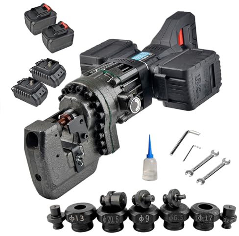 1500W Cordless Hydraulic Hole Puncher, Electric Hydraulic Punching Tool, Angle Steel Punching Machine, Steel Plate Drilling Machine, with 5 Dies, Detachable Base and Auxiliary Handle