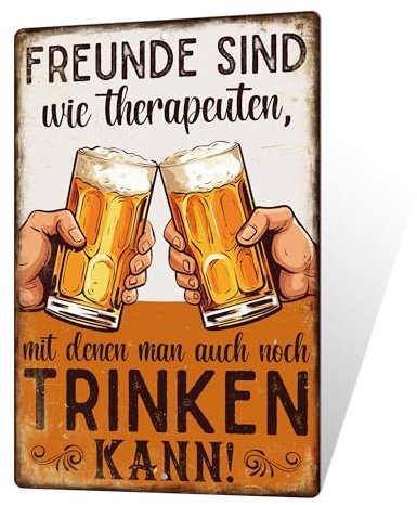 Putuo Decor Blechschild – Freunde sind wie Therapeuten – Vintage Wanddeko für Bierliebhaber & Bars