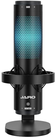 JARO USB Multi-Polar Pattern Condenser Microphone with Mute Noise Cancelation RGB for Podcasting Gaming Streaming YouTube Zoom AMSR Singing Studio Recording on PC Laptop Mac PS5 Tablet Phone, J101-CS
