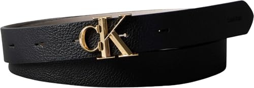 Calvin Klein Damen Gürtel Facet Buckle 2,5 cm Pebble mit Monogramm-Schnalle, Schwarz (Black/Chateau), 95 cm