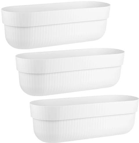 Engelland - 3 x Blumenkasten, Blumentopf, Farbe: Weiß, Pflanzkasten mit Wasserspeicher/Drainagesystem und Abstandshalter, 50 cm, PP-Kunststoff, Balkonkasten, länglich, formstabil
