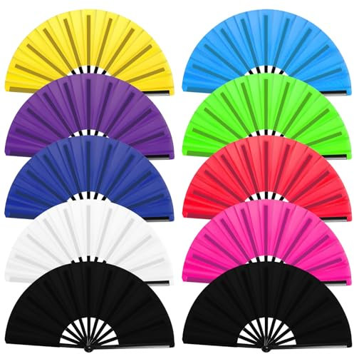 10Pcs Folding Hand Fan Bulk, Popping Clacking Fans for Line Dancing Mix Color Classic Style Decorative Handheld for Performance Dance Wedding Party Dance Enthusiasts