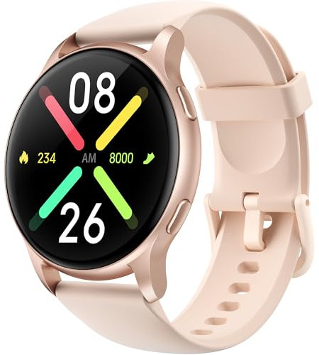 Parsonver Montre Connectée Femme, 5ATM Étanche pour Natation, Smartwatch avec Appels Bluetooth, 100+ Sportifs, Sommeil, Fréquence Cardiaque, SpO2, Montre Sport pour Android & iPhone, 44 mm, Or Rose