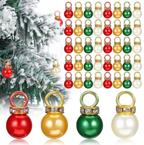 ULTECHNOVO 200 Stück Mini Weihnachtskugeln in Rot Gold Grün Weiß Kleine Perlenoptik Baubles zum Basteln Leichte Weihnachtsbaumhänger mit Dezentem für Festliche Deko und Handwerk