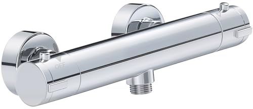 INMOZATA Thermostatic Shower Mixer,Chrome,1 Outlet-Bottom | Wall Mounted Shower Mixer Bar with Anti-Scald Control Valve,Hot Cold Water Mixer Constant Temperature Control for Bathroom