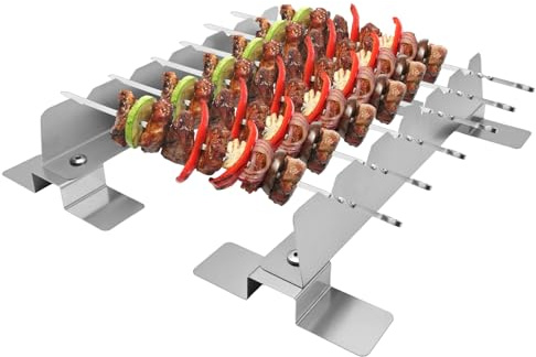 2 Pack Stainless Steel Skewer Rack Anti Tip Skewer Holder Set with Reinforced Base for BBQ Kabob Grilling Accessories