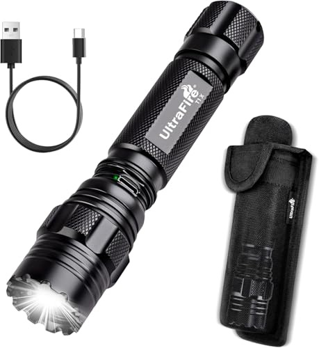 UltraFire Wiederaufladbare Taktische Taschenlampe mit Holster, 1200 Lumen 3 Modi LED Taschenlampe mit Magnetisches Holster, Versteckte USB-C-Ladung, für Camping, Polizei, Sicherheitsdienst, T1 X