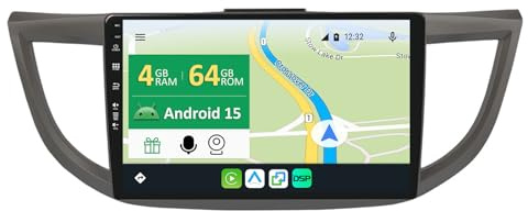 KECONSING [4G+64G] IPS 10.1 Android 15 Autoradio Für Honda CRV 2012-2016 mit navi Octa Core-[Eingebauter CarPlay/Android Auto/DSP/Mirror Link/GPS Navi/360 Camera/Bluetooth 5.0/WiFi/USB